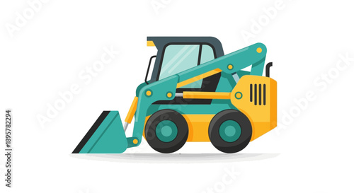 Compact Loader Machine Teal Yellow Construction Equipment Vector Art