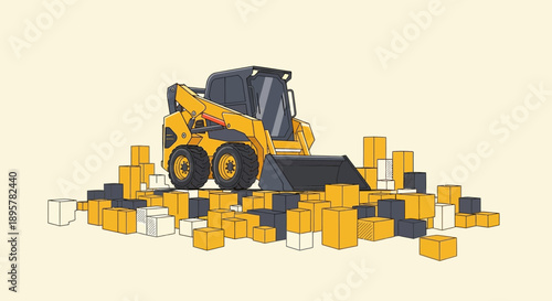 Compact Loader Navigating Through Building Blocks For Construction Projects