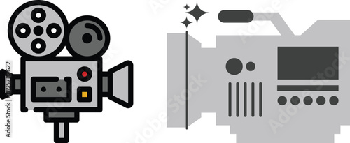 Video Camera and Film Production Icons Set. Movie, Filmmaking and Media Equipment Symbols.