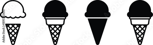 Ice cream cone icon set black and white flat vector illustration for dessert menu logo branding design
