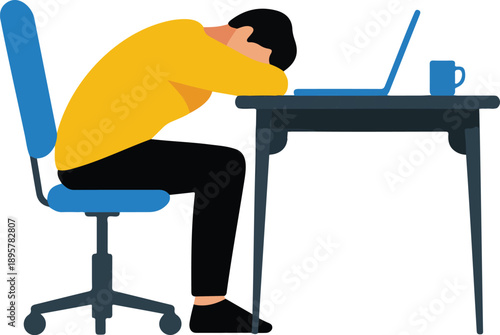 Tired Office Worker Outline Illustration  Sleeping at Desk, Burnout, and Fatigue