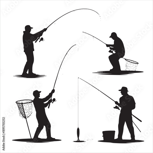  Fisherman fishing vector silhouettes
