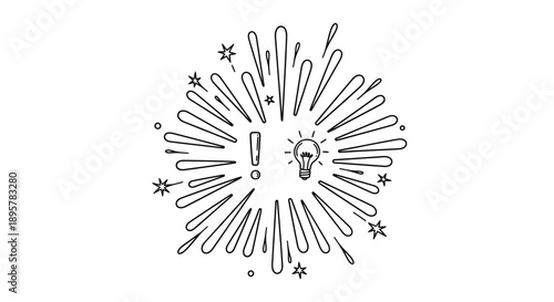Idea explosion with light bulb and exclamation mark
