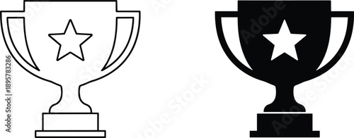Winner trophy cup icon outline and solid style flat vector illustration for achievement award success design branding