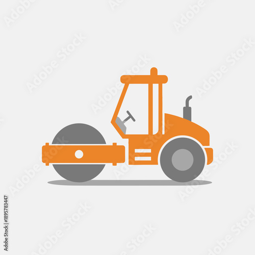 Compact Orange Road Roller Machine For Construction Projects Isolated On White