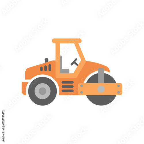 Compact Orange Road Roller Vehicle Illustration Construction Equipment