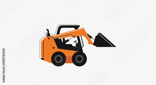 Compact Orange Skid Steer Loader Flat Design