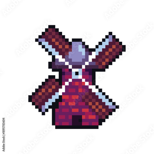 this is windmill in pixel art with colorful color and white background ,this item good for presentations,stickers, icons, t shirt design,game asset,logo and your project.