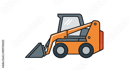 Compact Orange Skid Steer Loader Vector Illustration