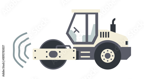 Compact Road Roller Construction Vehicle Flat Design Illustration