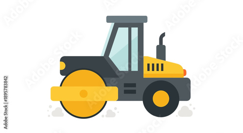Compact Road Roller Machine Construction Equipment Flat Design
