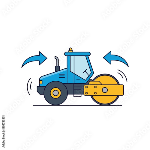 Compact Road Roller Machine For Compacting Surfaces Heavy Equipment Illustration