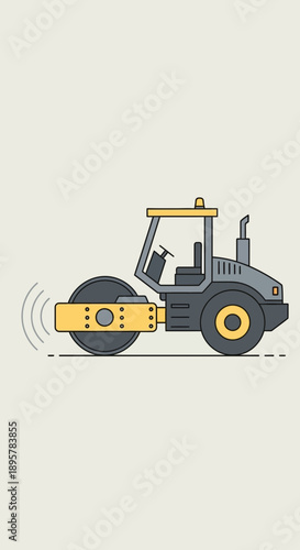 Compact Road Roller Machine For Compacting Surfaces Minimalist Vector Graphic