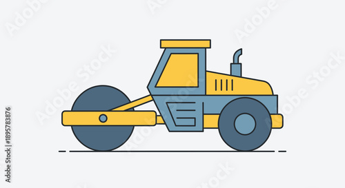 Compact Road Roller Machine For Construction Work Flat Icon Design