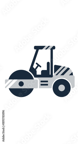 Compact Road Roller Machine Icon Modern Flat Design