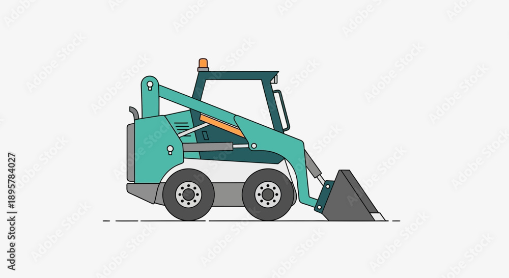 Naklejka premium Compact Skid Steer Loader Machine Flat Design Illustration