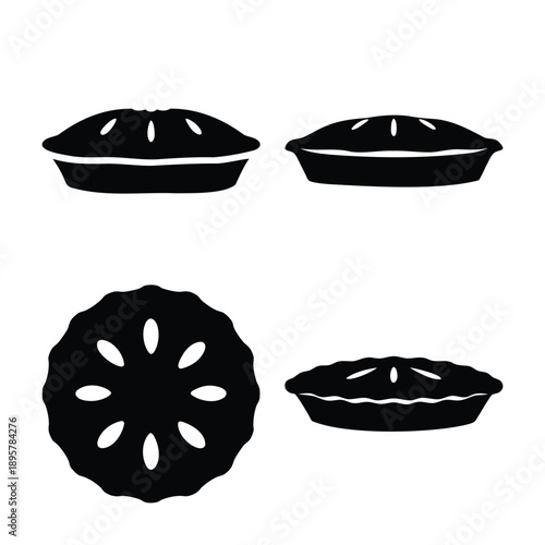 Set of delicious baked fruit pie silhouette icons for food and dessert graphics