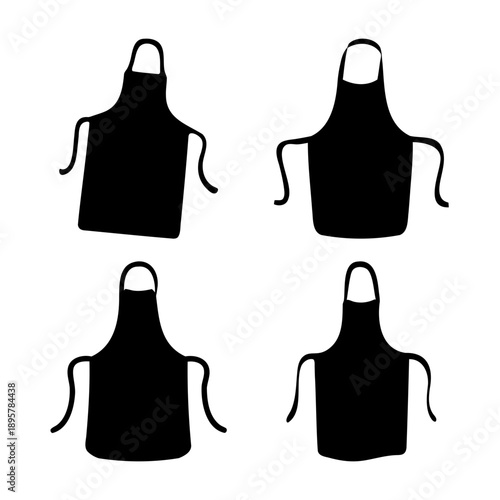 Collection of simple black apron silhouettes for cooking, baking, or crafting activities