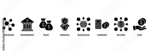 CBDC banner web icon vector illustration concept of central bank digital currency with icons of centralize, government, trust, financial, blockchain, currency, big data and cost 