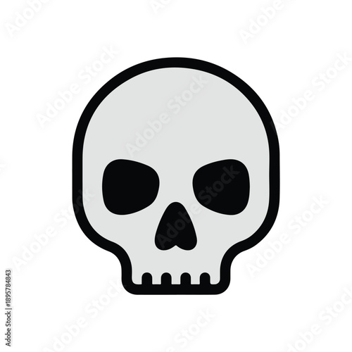 A simple, cartoon-style illustration of a human skull with a cute, black outline on a white background.