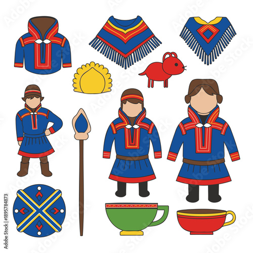 Traditional Sami Clothing and Accessories Set