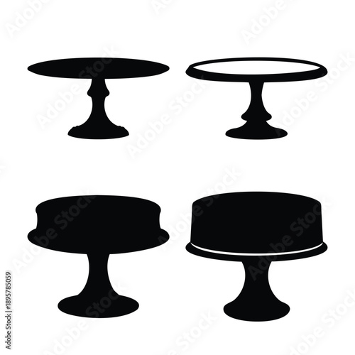 A collection of diverse black silhouette cake stands, perfect for elegant dessert displays