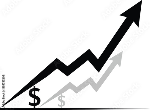 Financial Growth and Success Depicted by Upward Arrows and Dollar Signs