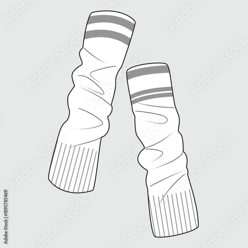 Wool leg warmers vector mockup template technical technical line drawing.