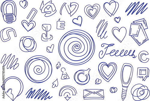 Hand drawn blue doodles on white