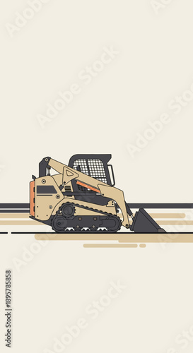 Compact Track Loader Excavating Heavy Duty Construction Machinery Illustration