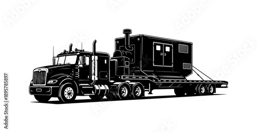 Black Semi-Truck with Cargo Trailer Illustration