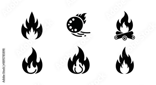 Fire Icons Set: Flames and Bonfires