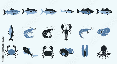 Seafood Pixel Art Icons Set