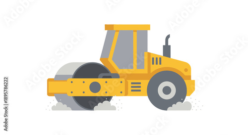 Compact Yellow Road Roller Machine Flat Design