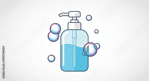 Hand sanitizer bottle with bubbles illustration