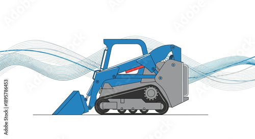 Compact Track Loader Working On Construction Site With Blue Waves