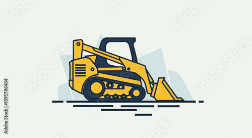 Compact Yellow Skid Steer Loader Industrial Machine Illustration