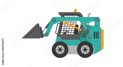Compact Turquoise Skid Steer Loader Equipment Illustration