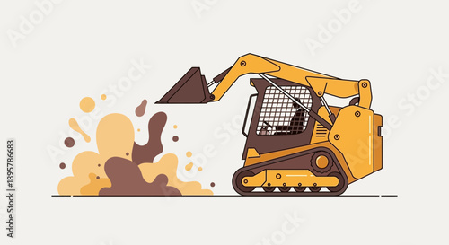 Compact Yellow Skid Steer Loader Moving Earth and Mud