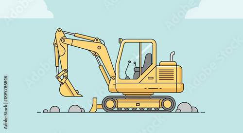 Construction Digging Vehicle Cartoon Style Illustration