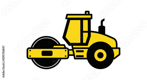 Compact Yellow Steamroller Icon For Construction Industry