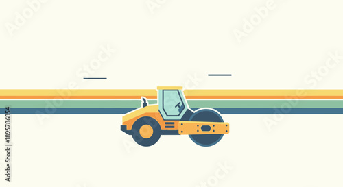 Compact Yellow Steamroller Machine For Road Construction Flat Design