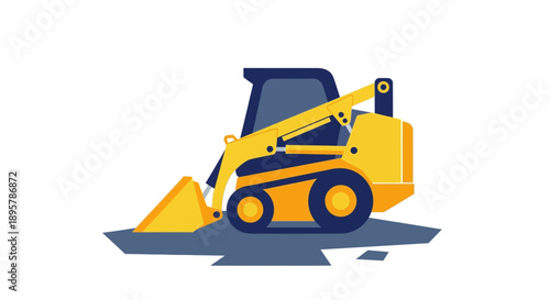 Compact Yellow Skid Steer Loader Working On Ground