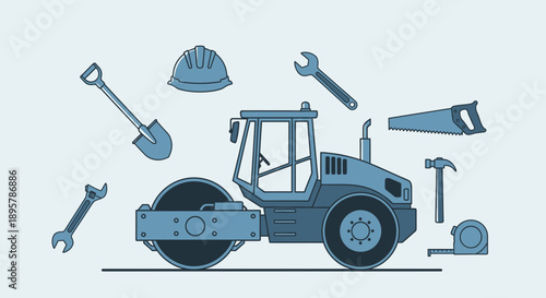 Construction Equipment And Tools Flat Design Illustration