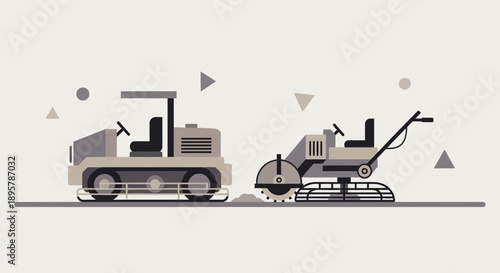 Construction Equipment In Minimalist Style For Roadwork Projects