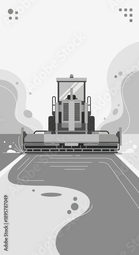 Construction Equipment Paving New Asphalt Roadway Surface