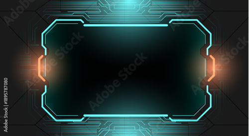 Futuristic Digital Interface with Neon Lights and Circuit Patterns on a Dark Background