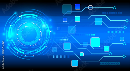 Futuristic Digital Interface with Blue Circuit Elements and Abstract Technology Background