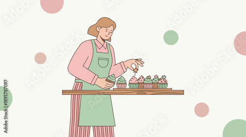 Confectioner Decorating Cupcakes With Sweet Precision And Joyful Flair