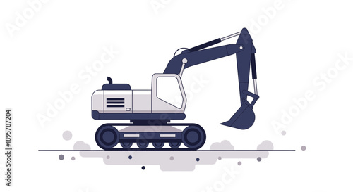 Construction Excavator Digging Earth Industrial Machine Illustration